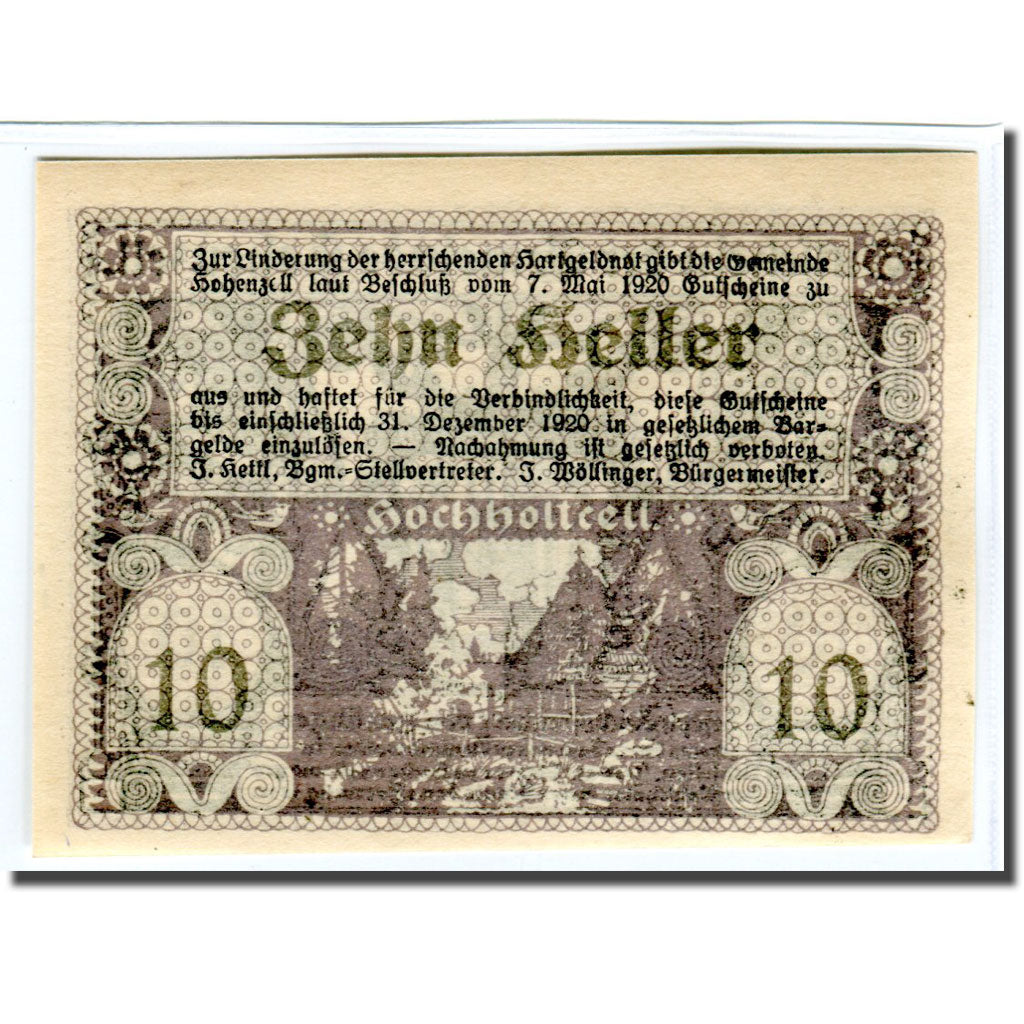 Billete, Austria, Hohenzell, 10 Heller, Blason, 1920, 1920-05-07, SC