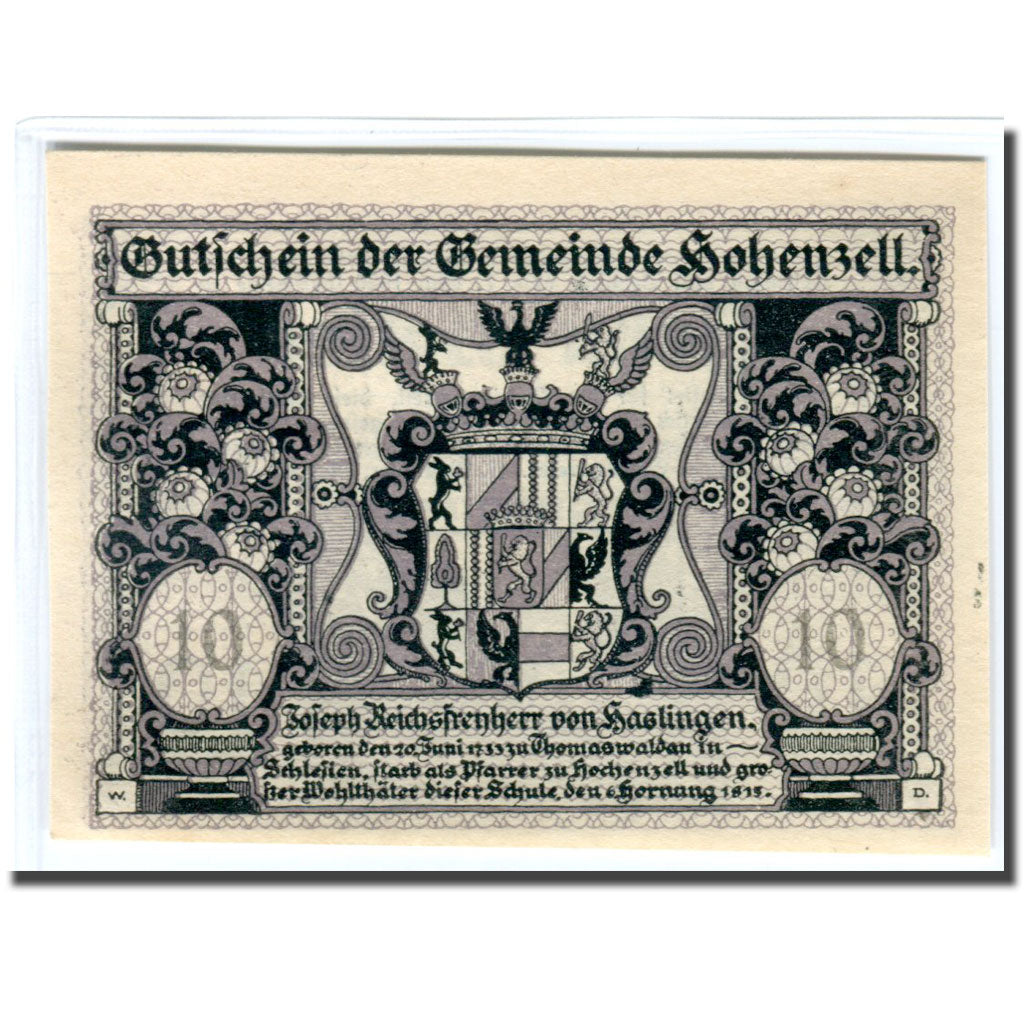 Billete, Austria, Hohenzell, 10 Heller, Blason, 1920, 1920-05-07, SC