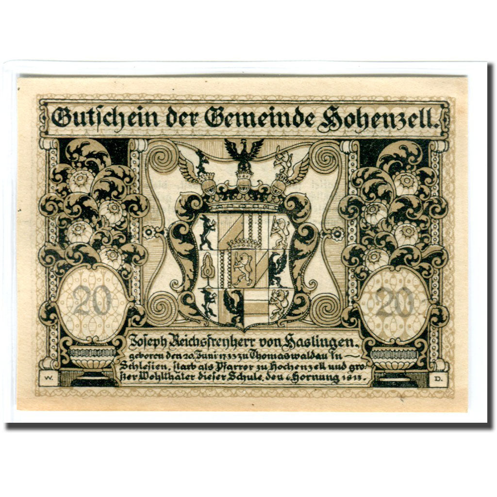 Banknote, Austria, Hohenzell, 20 Heller, Blason 1, 1920, 1920-05-07, UNC(63)