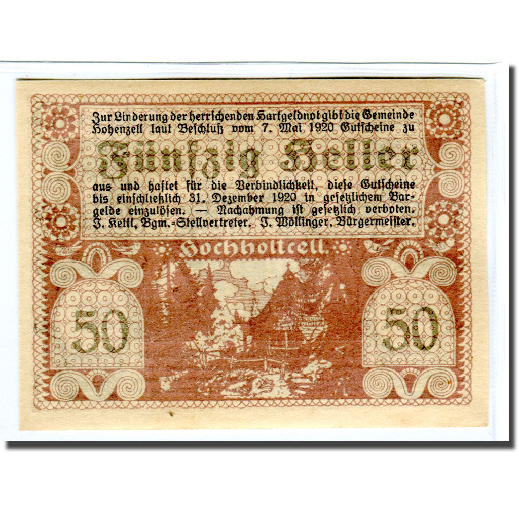 Billete, Austria, Hohenzell, 50 Heller, Blason 2, 1920, 1920-05-07, SC