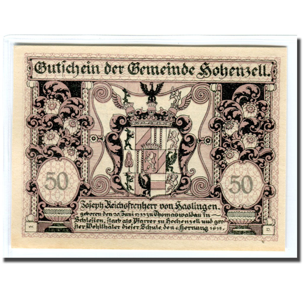 Billete, Austria, Hohenzell, 50 Heller, Blason 2, 1920, 1920-05-07, SC