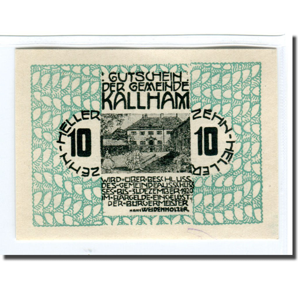 Banknote, Austria, Kallham, 10 Heller, Texte, 1920, UNC(63), Mehl:422a