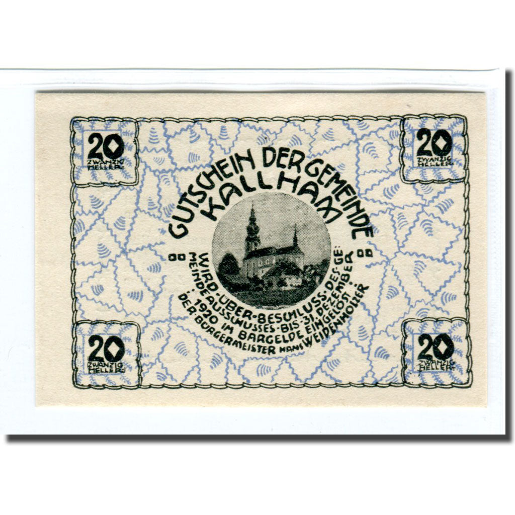 Biljet, Oostenrijk, Kallham, 20 Heller, texte 1, 1920, SPL, Mehl:422a