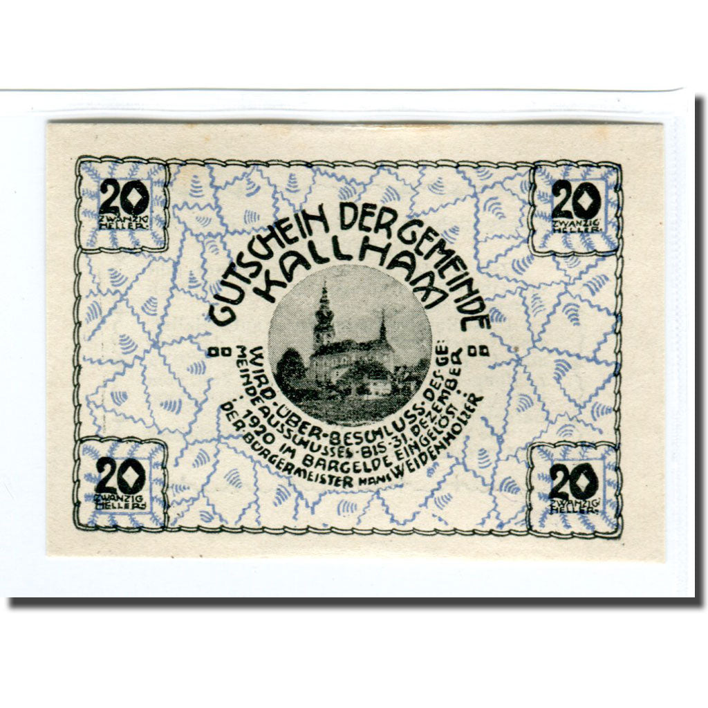 Billete, Austria, Kallham, 20 Heller, Texte 2, 1920, SC, Mehl:422a