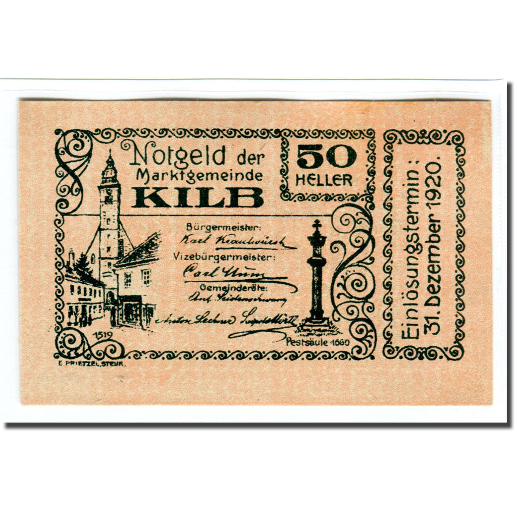 Geldschein, Österreich, Kilb, 50 Heller, Texte, 1920, UNZ-, Mehl:436Ia
