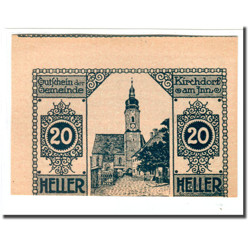 Billete, Austria, Kirchdorf am Inn O.Ö. Gemeinde, 20 Heller, Eglise 1, 1920