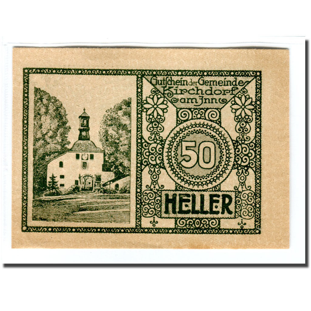 Billete, Austria, Kirchdorf am Inn O.Ö. Gemeinde, 50 Heller, eglise 2, 1920