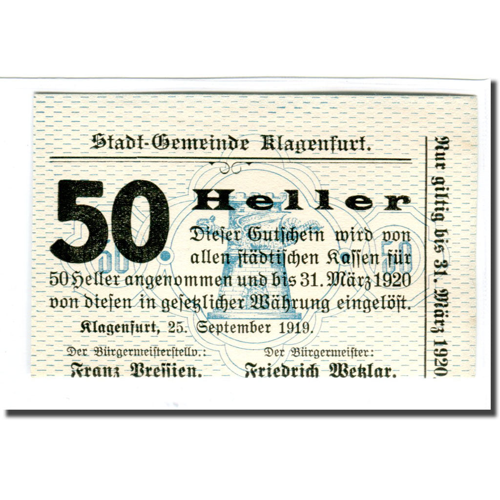 Banknote, Austria, Klagenfurt, 50 Heller, N.D, 1919, 1919-09-25, UNC(63)
