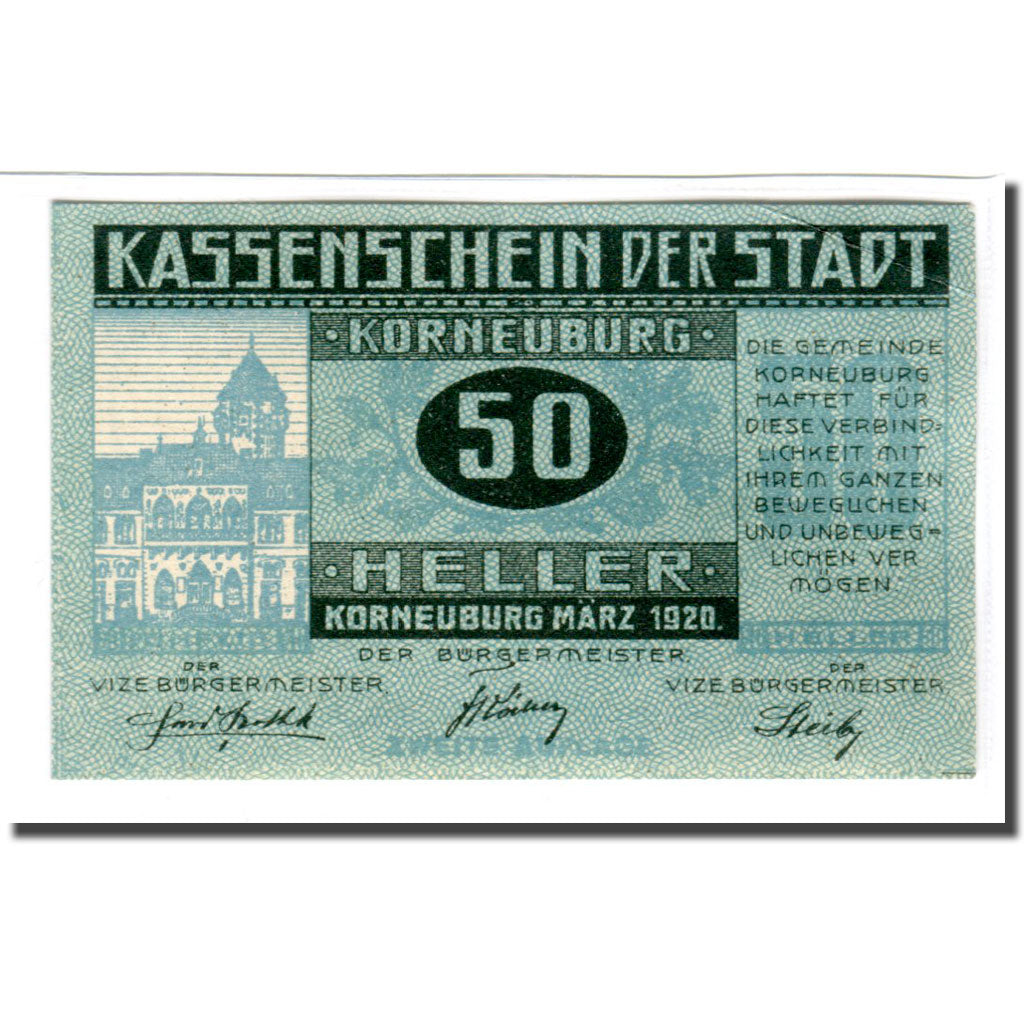 Banknote, Austria, Korneuburg, 50 Heller, Texte, 1920, UNC(63), Mehl:466b
