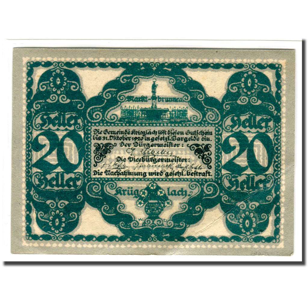 Billete, Austria, Krieglach, 20 Heller, valeur faciale, 1920, SC, Mehl:480c