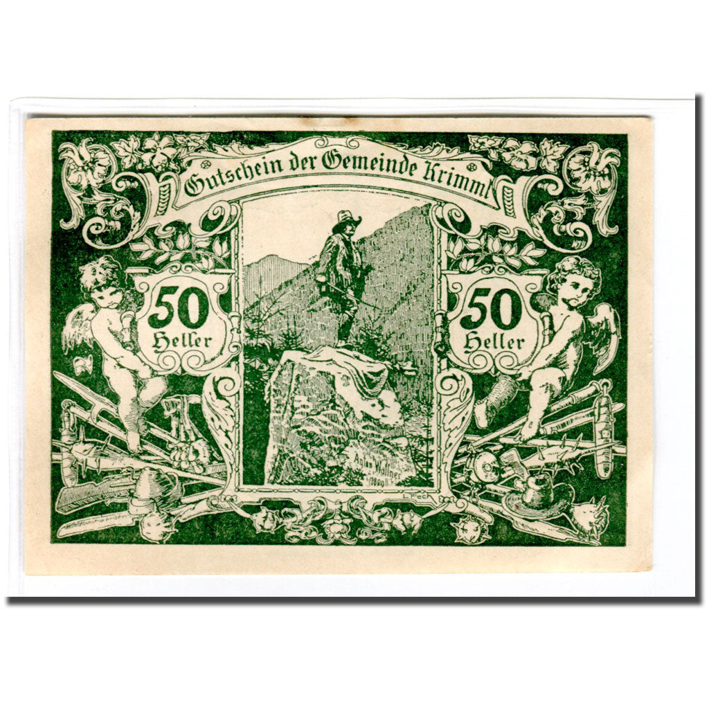 Geldschein, Österreich, Krimml Sbg. Gemeinde, 50 Heller, personnage 1, 1920
