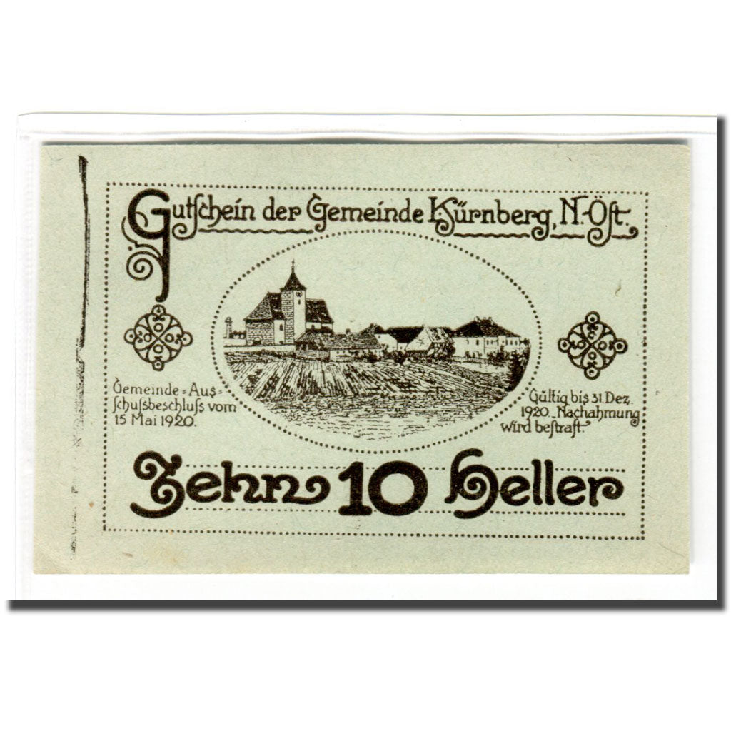 Banknote, Austria, Kürnberg N.Ö. Gemeinde, 10 Heller, paysage, 1920