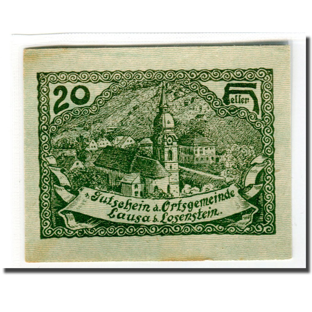 Banknote, Austria, Lausa bei Losenstein O.Ö. Ortsgemeinde, 20 Heller, paysage