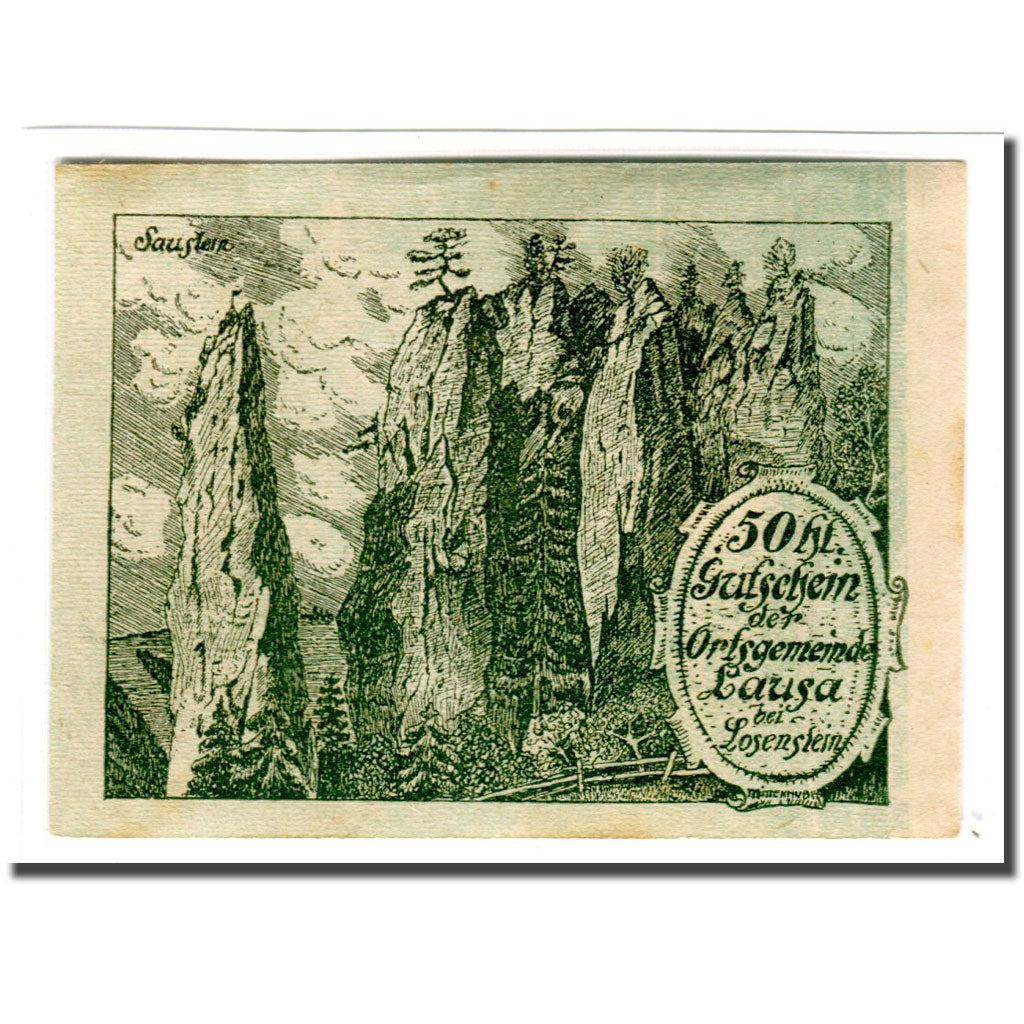 Banknote, Austria, Lausa bei Losenstein O.Ö. Ortsgemeinde, 50 Heller, paysage