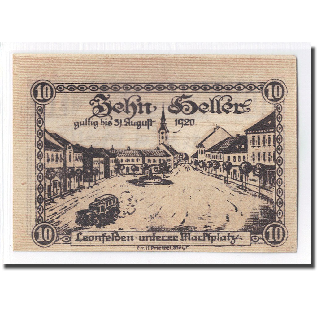 Banknot, Austria, Leonfelden O.Ö. Marktgemeinde, 10 Heller, paysage, 1920