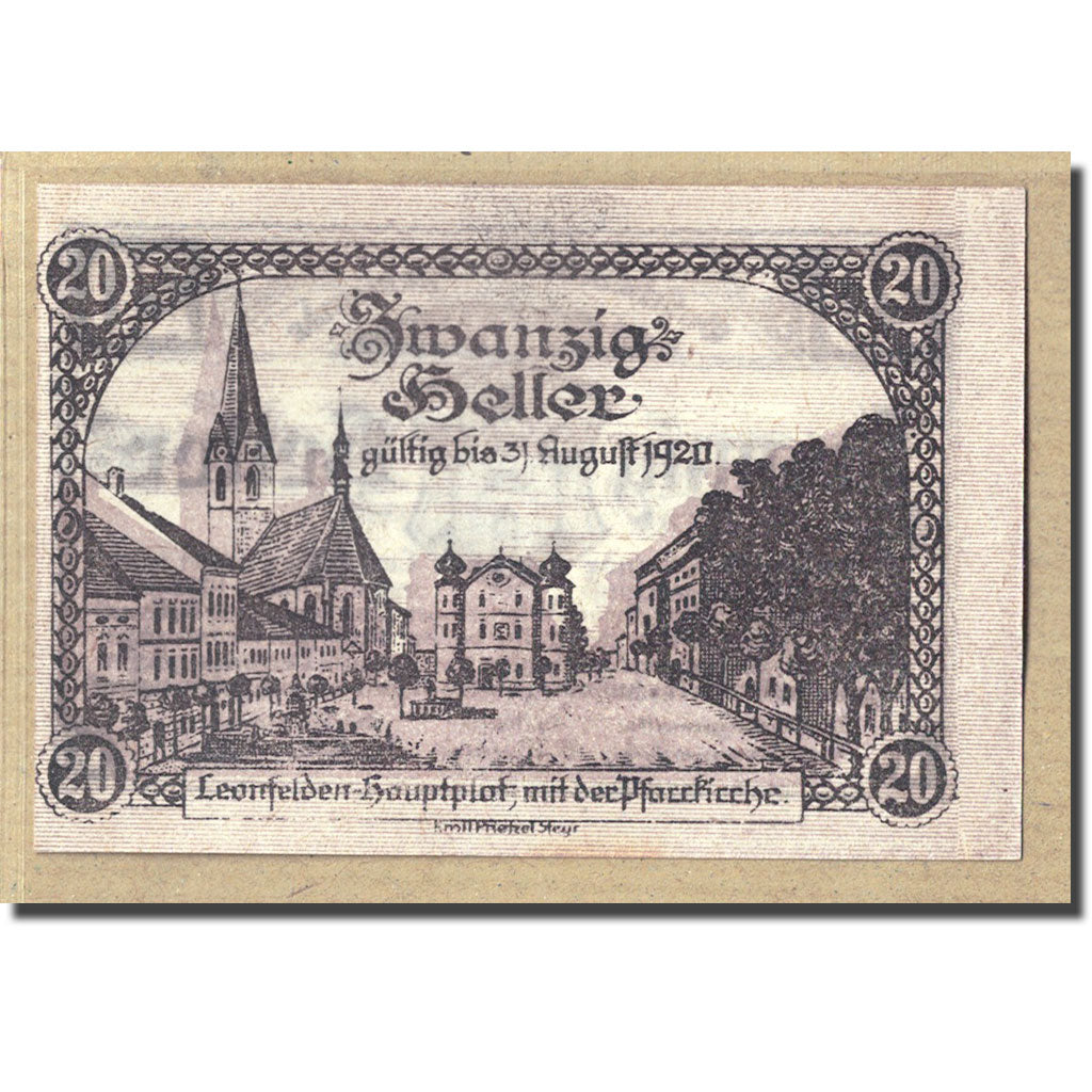 Banknote, Austria, Leonfelden O.Ö. Marktgemeinde, 20 Heller, paysage 1, 1920