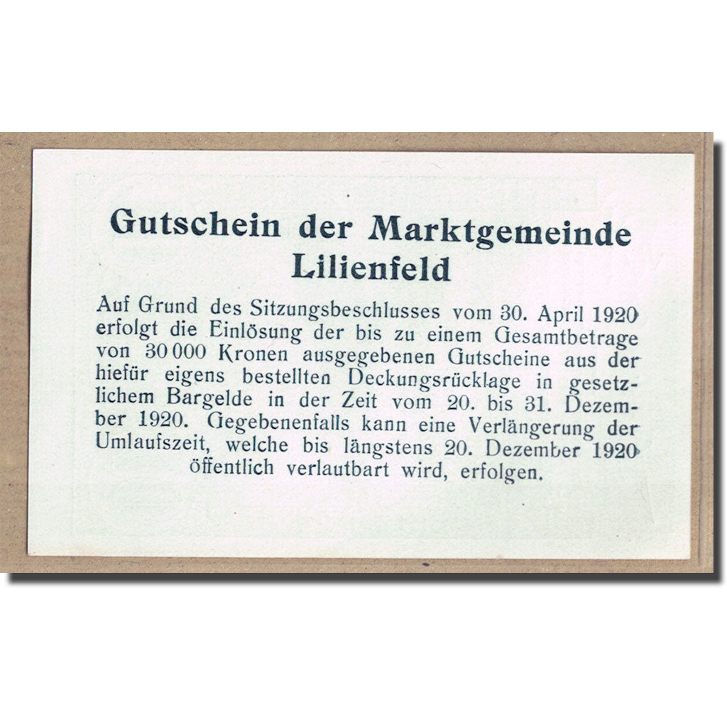 Banknote, Austria, Lilienfeld, 10 Heller, Texte, 1920, 1920-04-30, UNC(63)