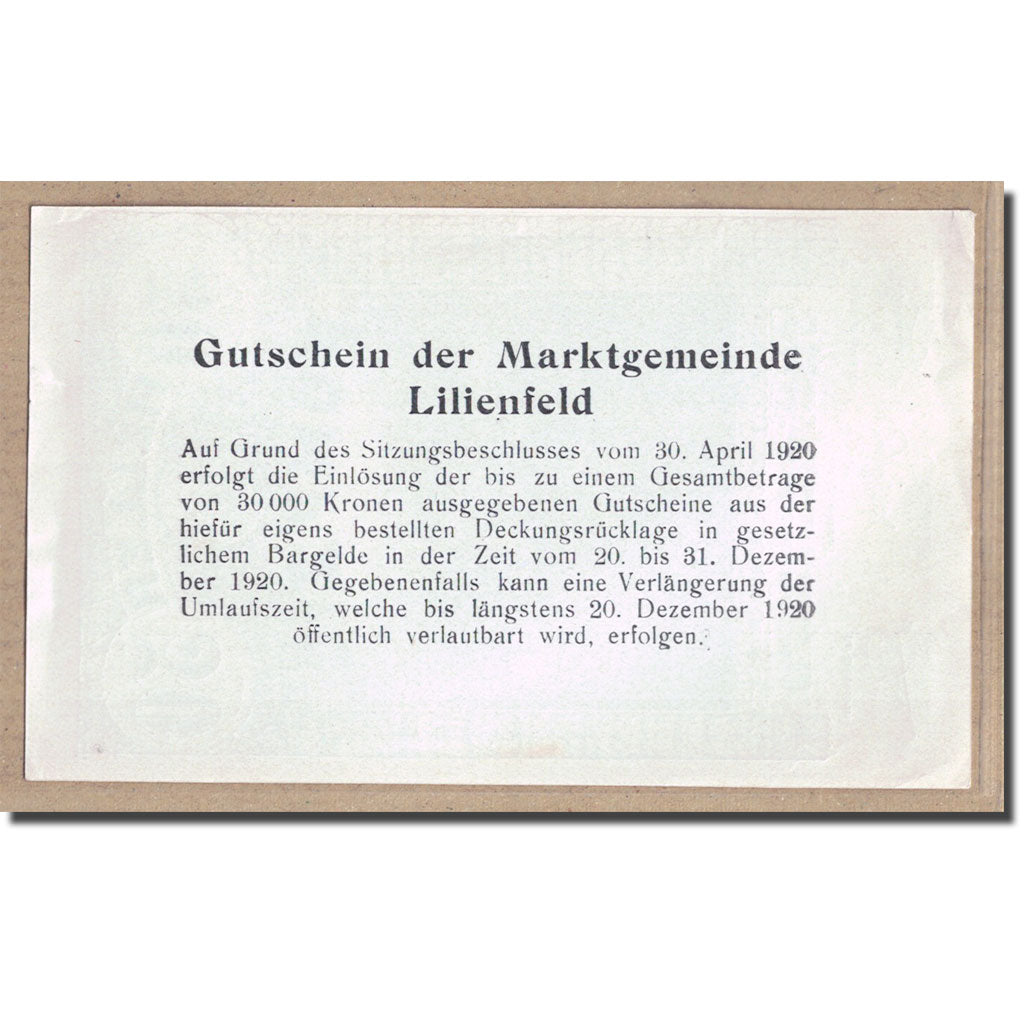 Banconote, Austria, Lilienfeld, 50 Heller, texte 1, 1920, 1920-04-30, SPL