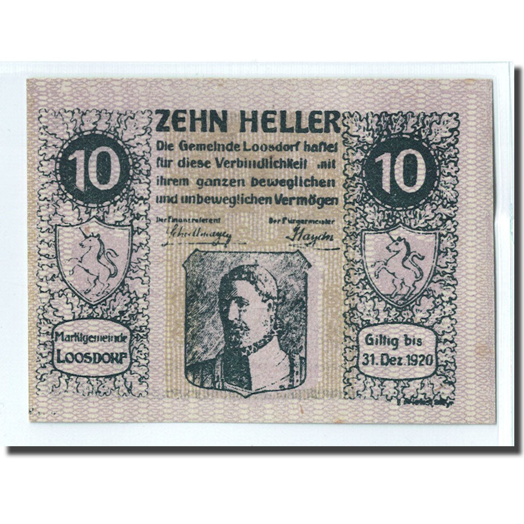 Banknote, Austria, Loosdorf, 10 Heller, Texte, 1920, 1920-04-08, UNC(63)