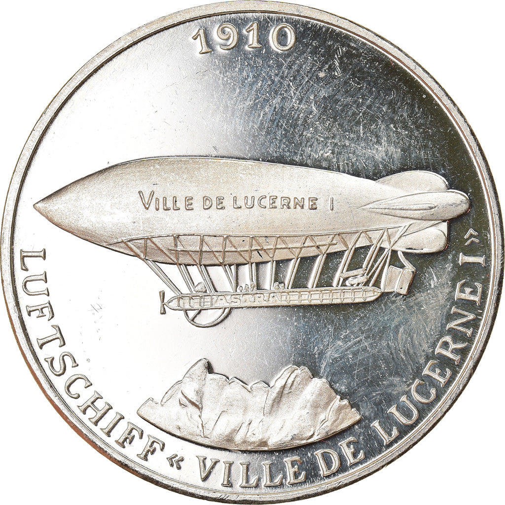 Switzerland, Medal, Luftschiff, Ville de Lucerne I, Aviation, 1910, MS(63)