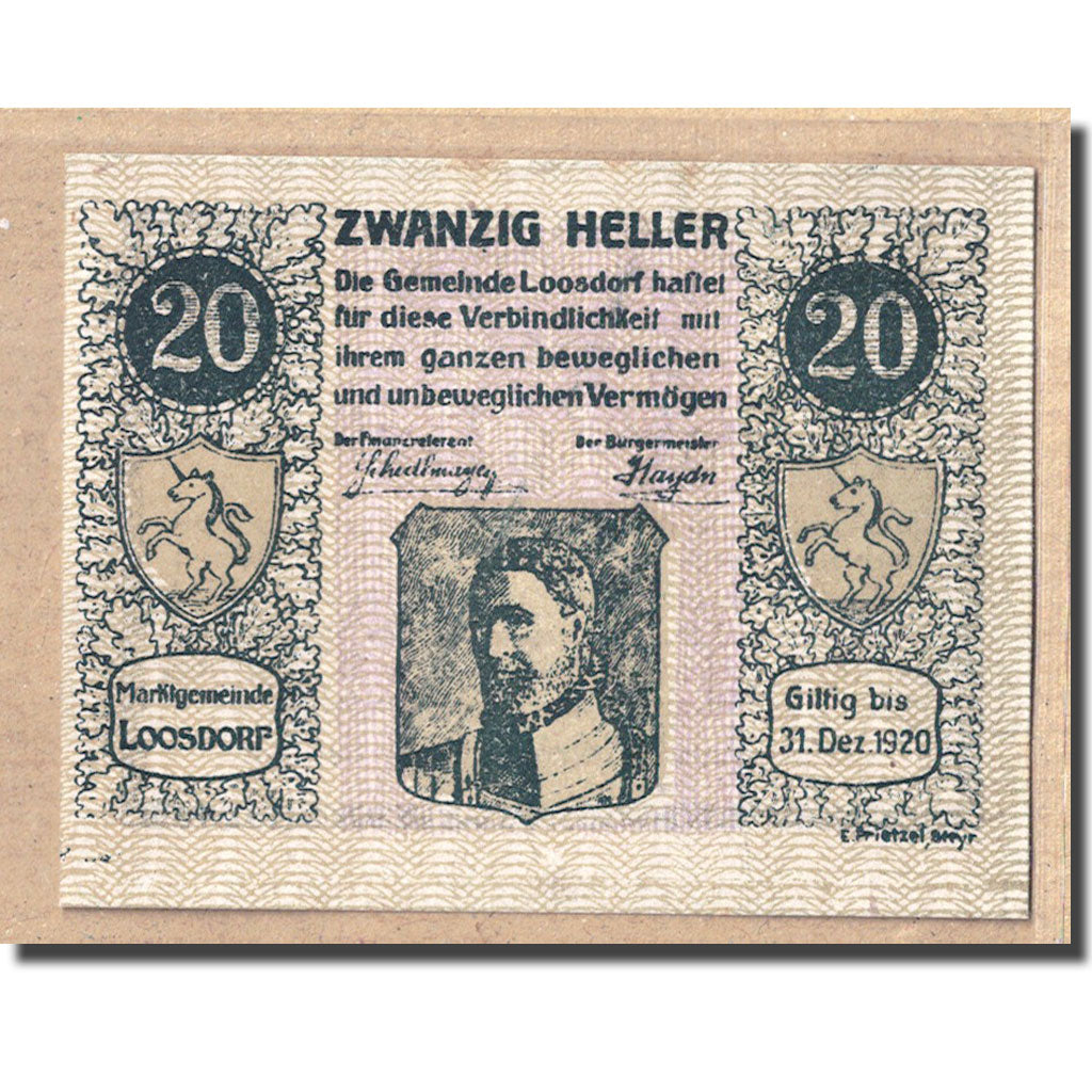 Banknote, Austria, Loosdorf, 20 Heller, texte 1, 1920, 1920-04-08, UNC(63)