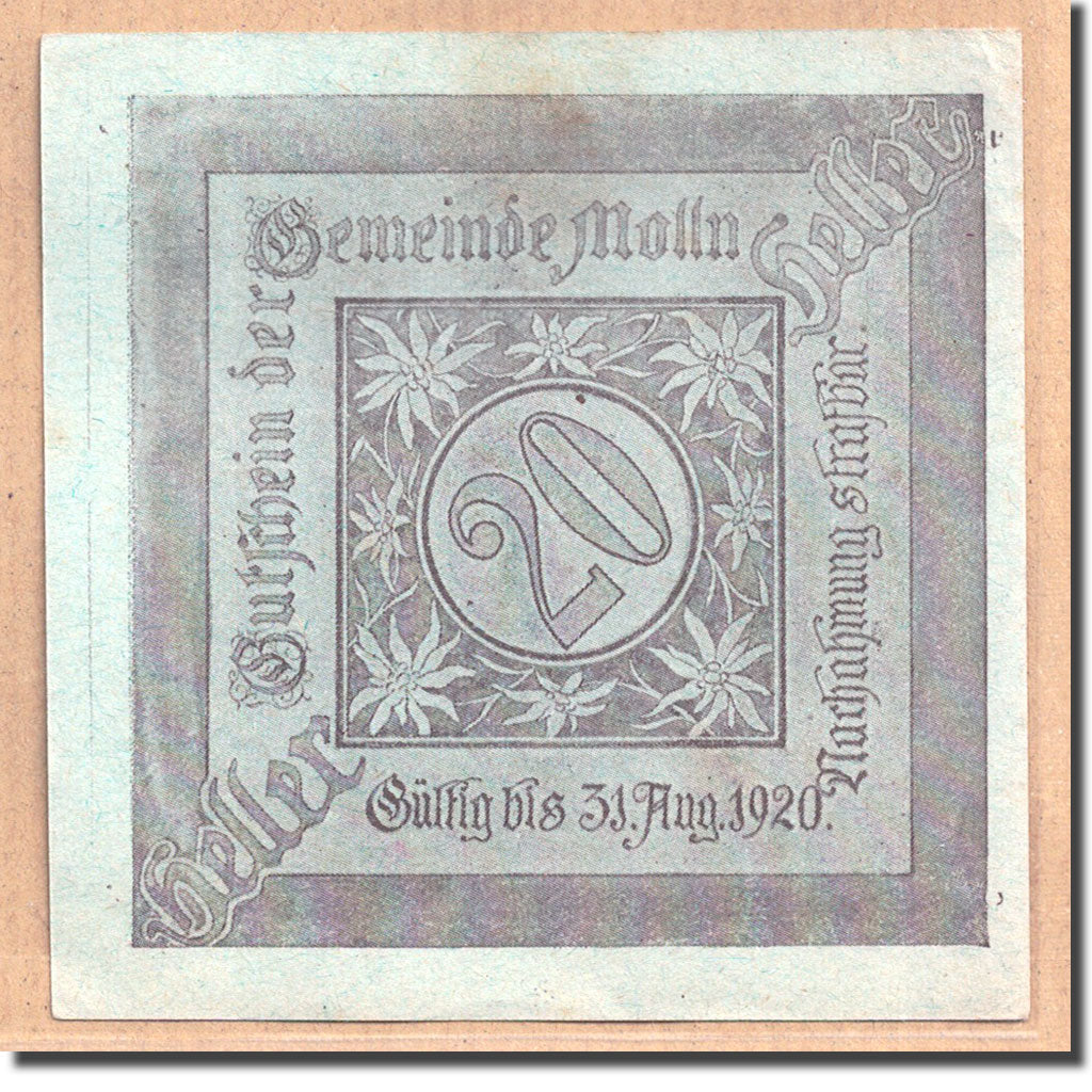 Billete, Austria, Mölln, 20 Heller, paysage 1, 1920, SC, Mehl:625