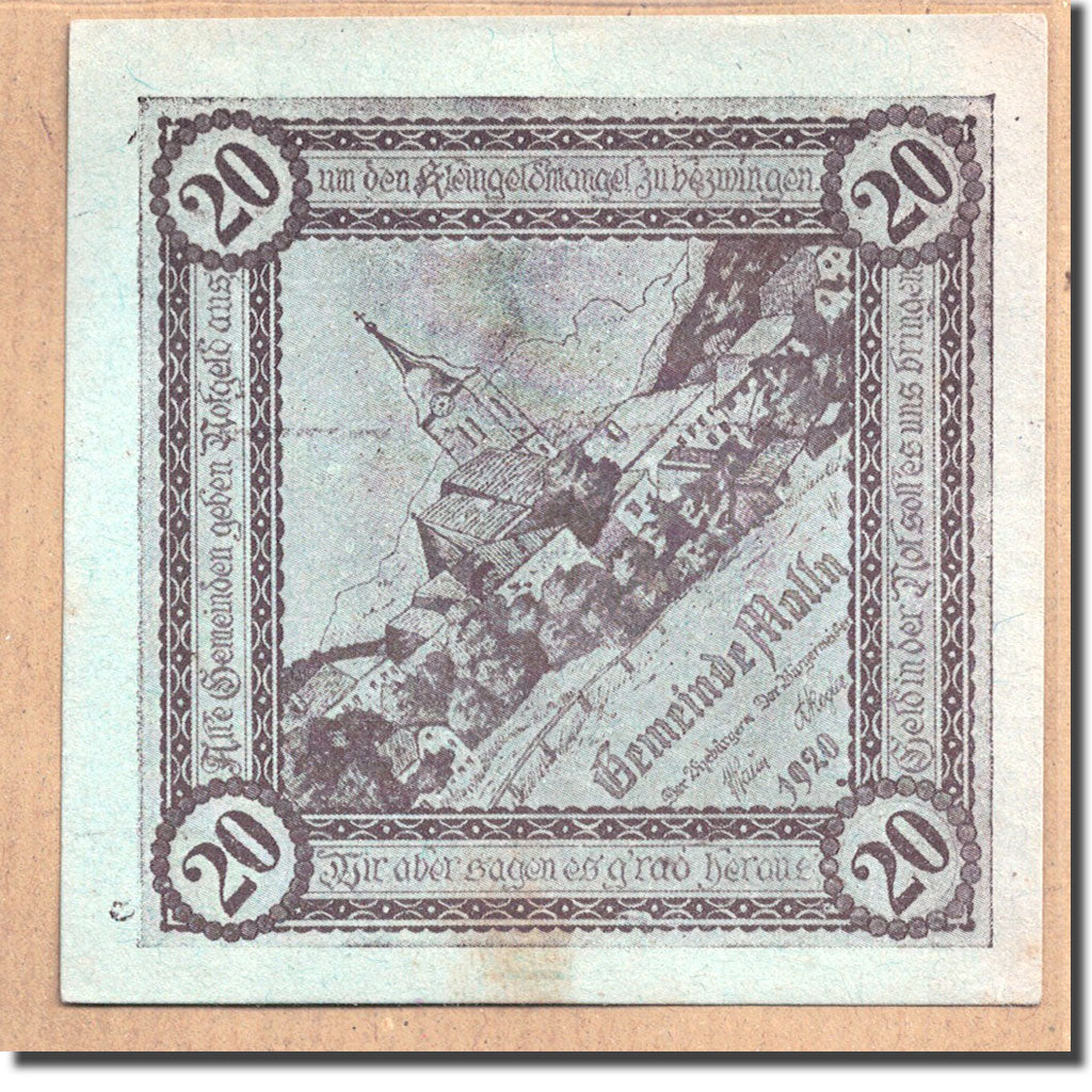 Billete, Austria, Mölln, 20 Heller, paysage 1, 1920, SC, Mehl:625