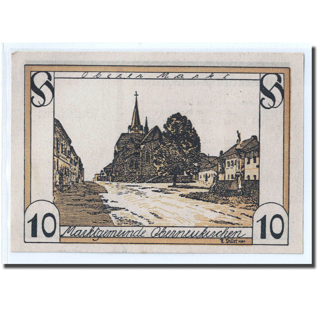 Banknote, Austria, Oberneukirchen O.Ö. Marktgemeinde, 10 Heller, Eglise