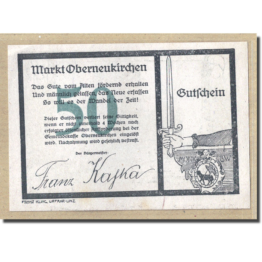 Banknote, Austria, Oberneukirchen O.Ö. Marktgemeinde, 50 Heller, Batiment
