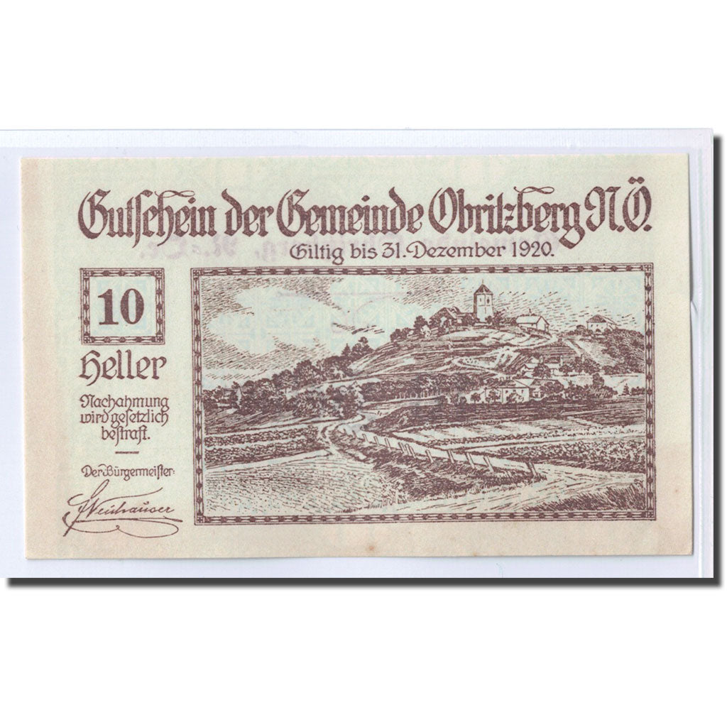 Banknote, Austria, Obritzberg, 10 Heller, valeur faciale, 1920, UNC(63)
