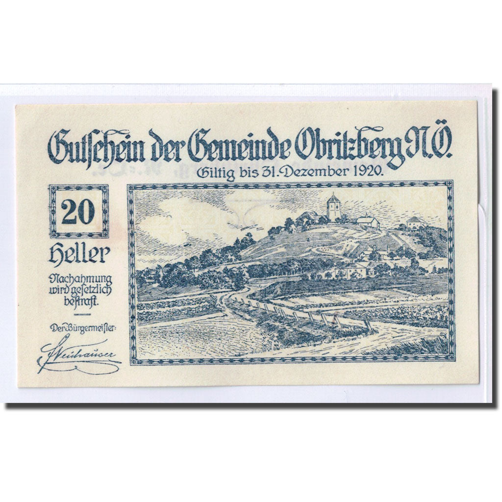 Banknote, Austria, Obritzberg, 20 Heller, valeur faciale 1, 1920, UNC(63)