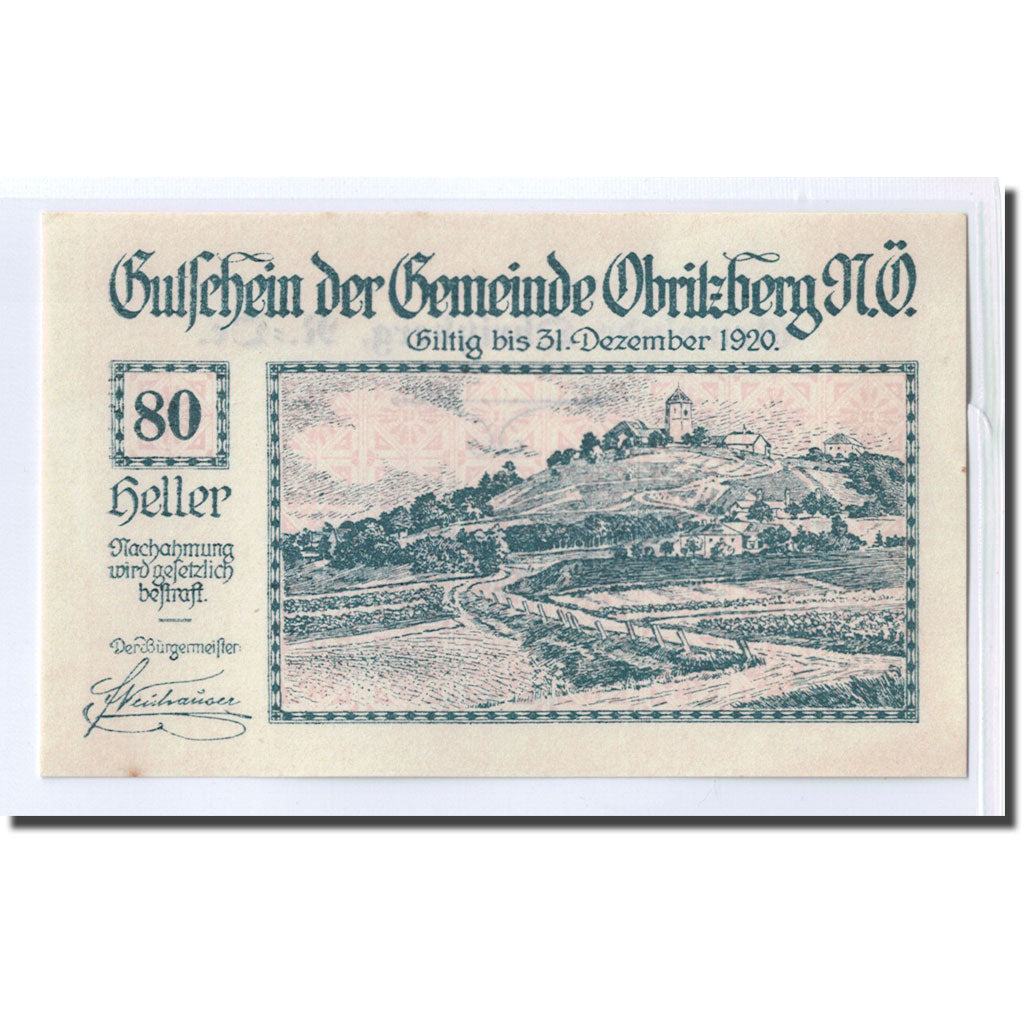 Banknote, Austria, Obritzberg, 80 Heller, valeur faciale 2, 1920, UNC(63)