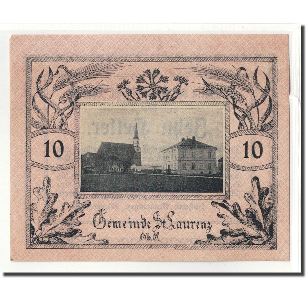 Biljet, Oostenrijk, St. Laurenz O.Ö. Gemeinde, 10 Heller, Texte, 1920