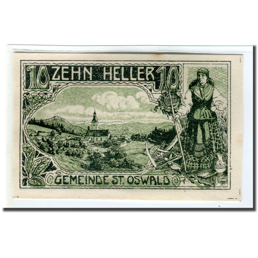 Banknote, Austria, St. Oswald N.Ö. Gemeinde, 10 Heller, paysage, 1920, UNC(63)