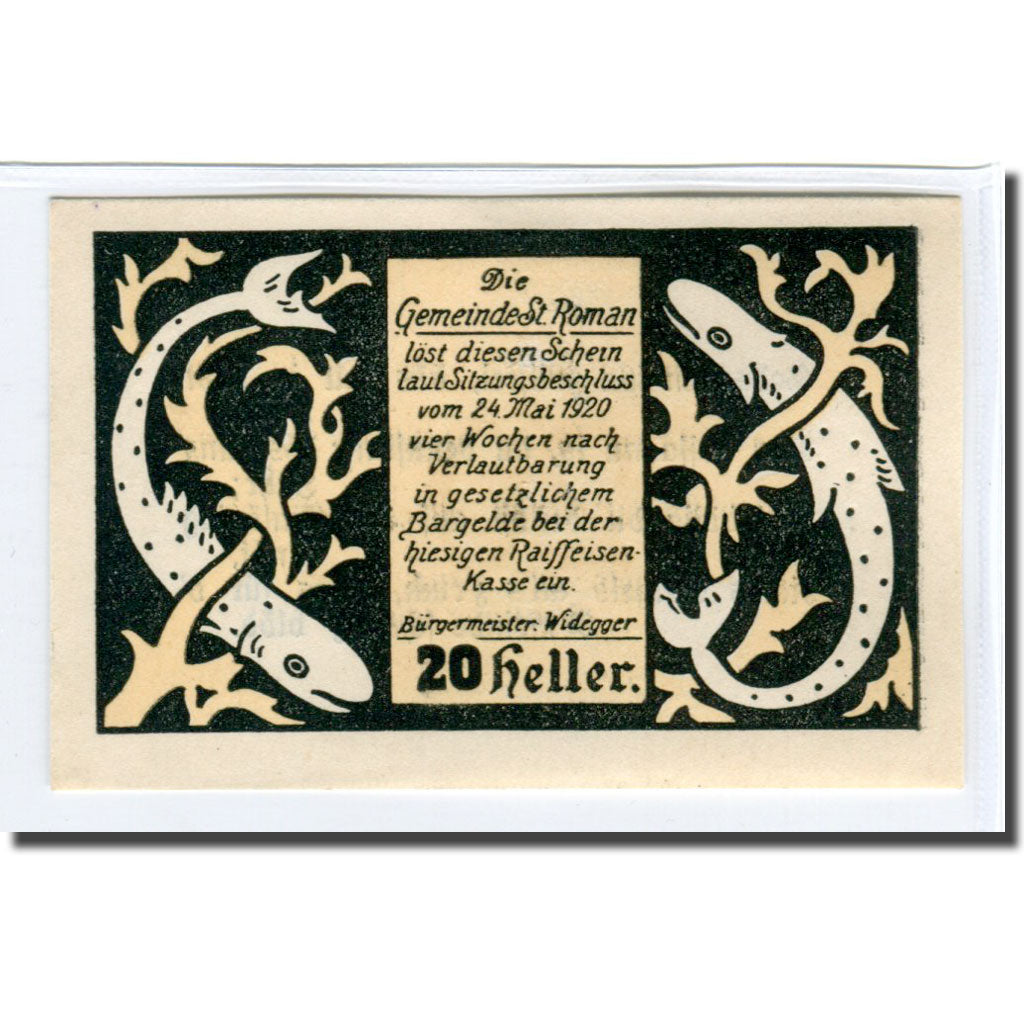 Banknote, Austria, St. Roman O.Ö. Gemeinde, 20 Heller, texte 1, 1920
