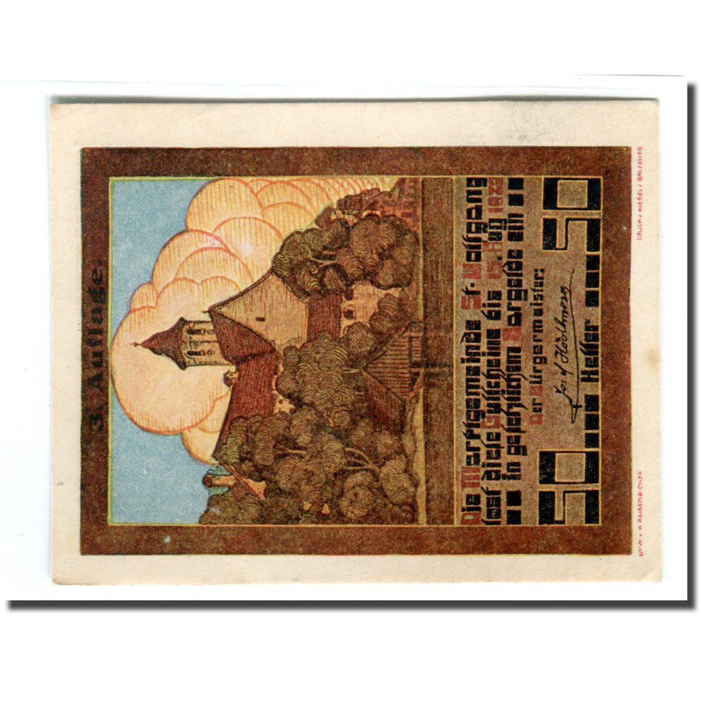 Banknote, Austria, St. Wolfgang O.Ö. Marktgemeinde, 50 Heller, paysage, 1920