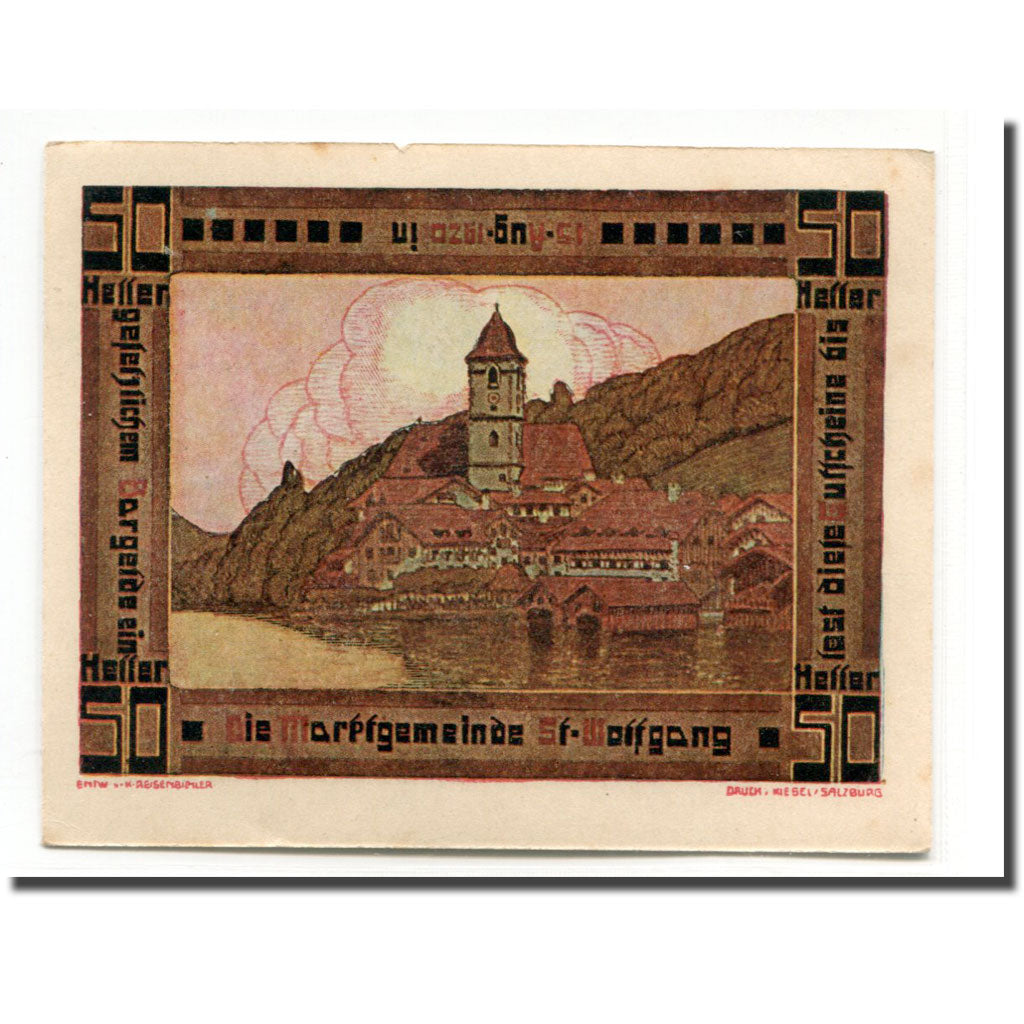 Banknote, Austria, St. Wolfgang O.Ö. Marktgemeinde, 50 Heller, paysage, 1920