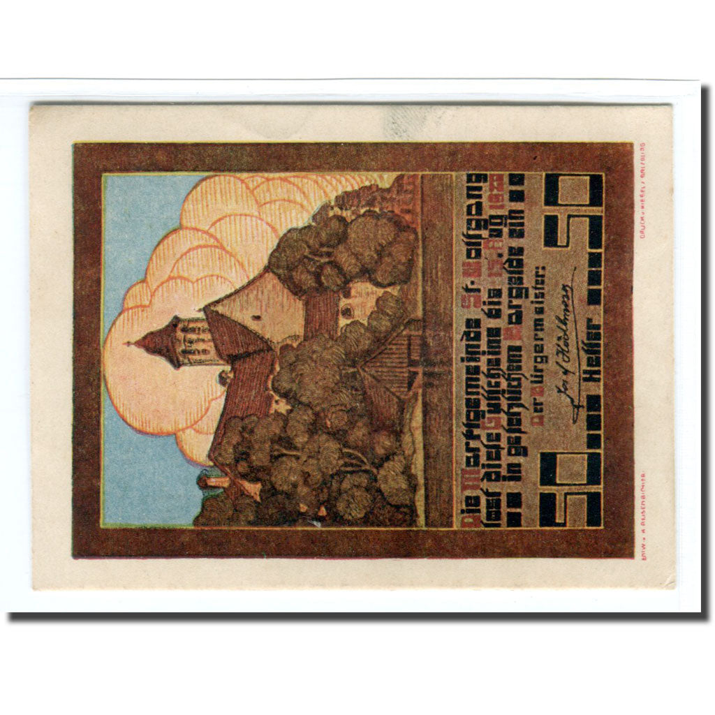 Banknote, Austria, St. Wolfgang O.Ö. Marktgemeinde, 50 Heller, paysage 1, 1920