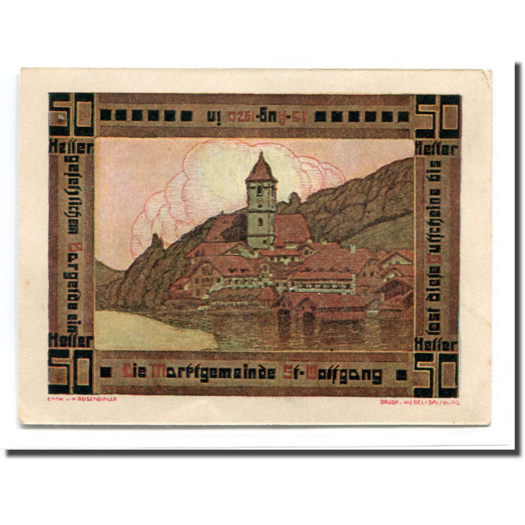 Banknote, Austria, St. Wolfgang O.Ö. Marktgemeinde, 50 Heller, paysage 1, 1920