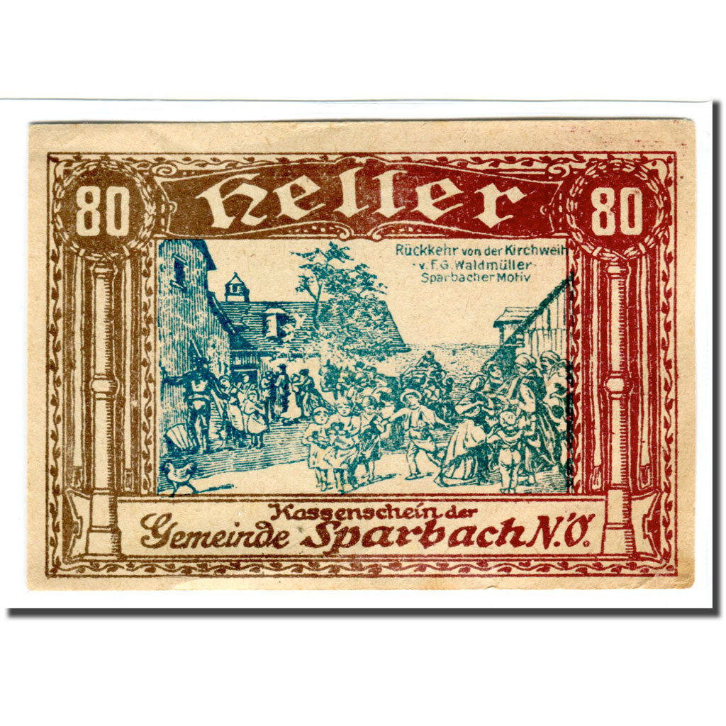 Billete, Austria, Sparbach N.Ö. Gemeinde, 80 Heller, Texte, SC, Mehl:1006e