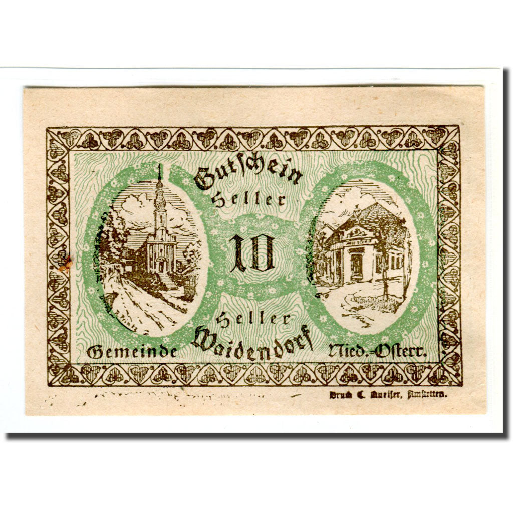 Geldschein, Österreich, Waidendorf N.Ö. Gemeinde, 10 Heller, personnage, 1920
