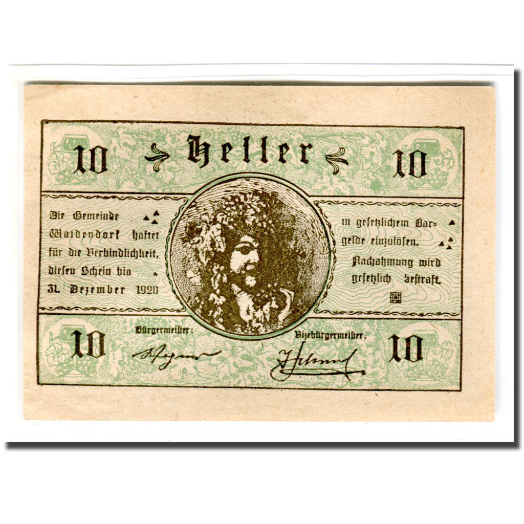 Geldschein, Österreich, Waidendorf N.Ö. Gemeinde, 10 Heller, personnage, 1920