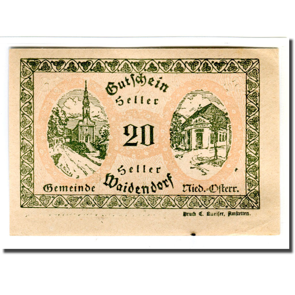 Billete, Austria, Waidendorf N.Ö. Gemeinde, 20 Heller, personnage 1, 1920, SC