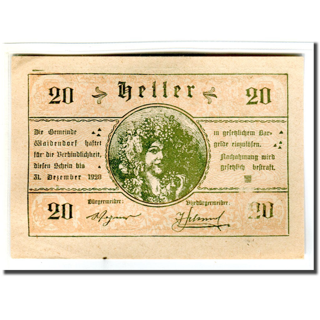 Billete, Austria, Waidendorf N.Ö. Gemeinde, 20 Heller, personnage 1, 1920, SC