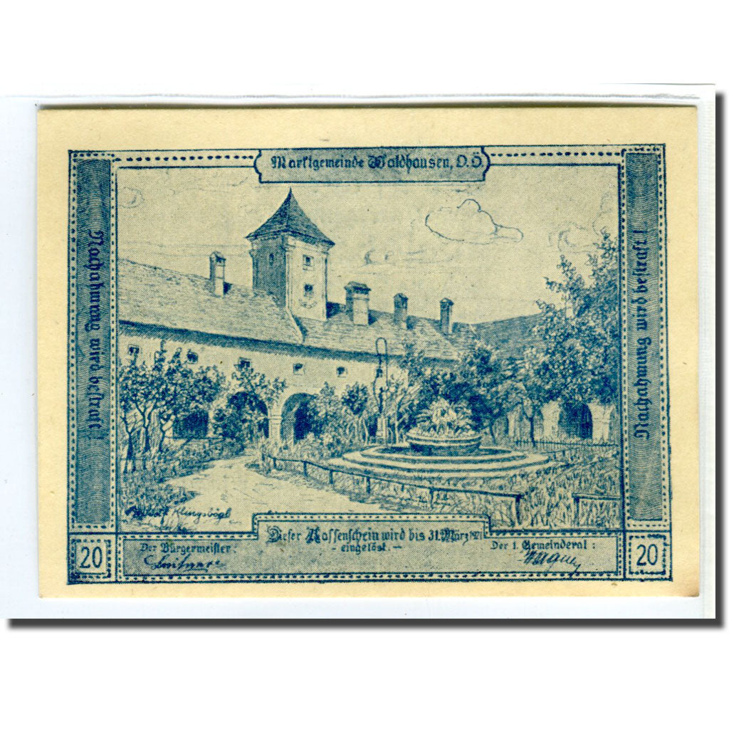 Banknote, Austria, Waldhausen, 20 Heller, Texte, 1921, UNC(63), Mehl:1131a1