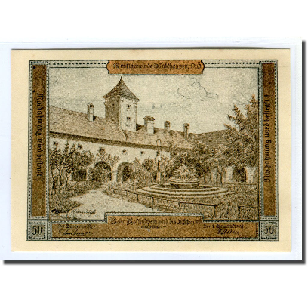 Billete, Austria, Waldhausen, 50 Heller, texte 1, 1921, SC, Mehl:1131a1