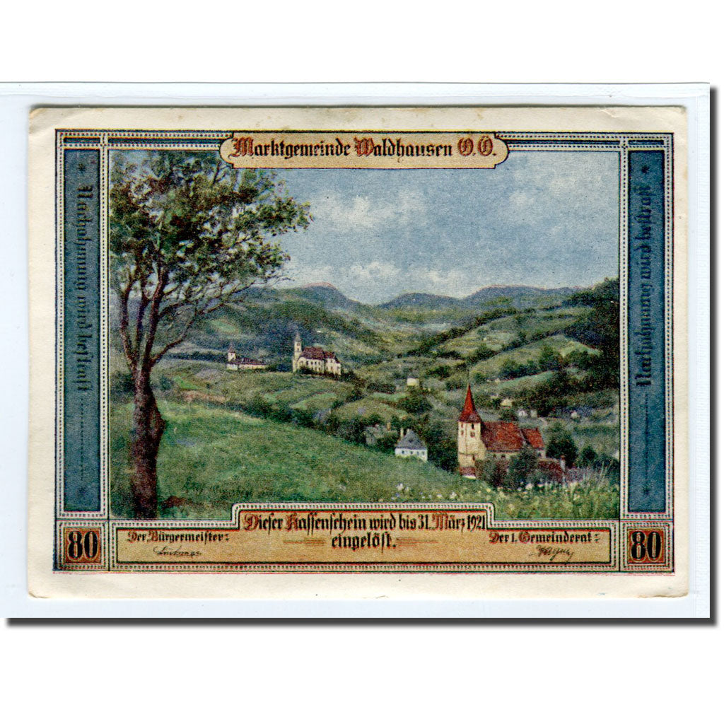 Banknote, Austria, Waldhausen, 80 Heller, Texte 2, 1921, UNC(63), Mehl:1131d1