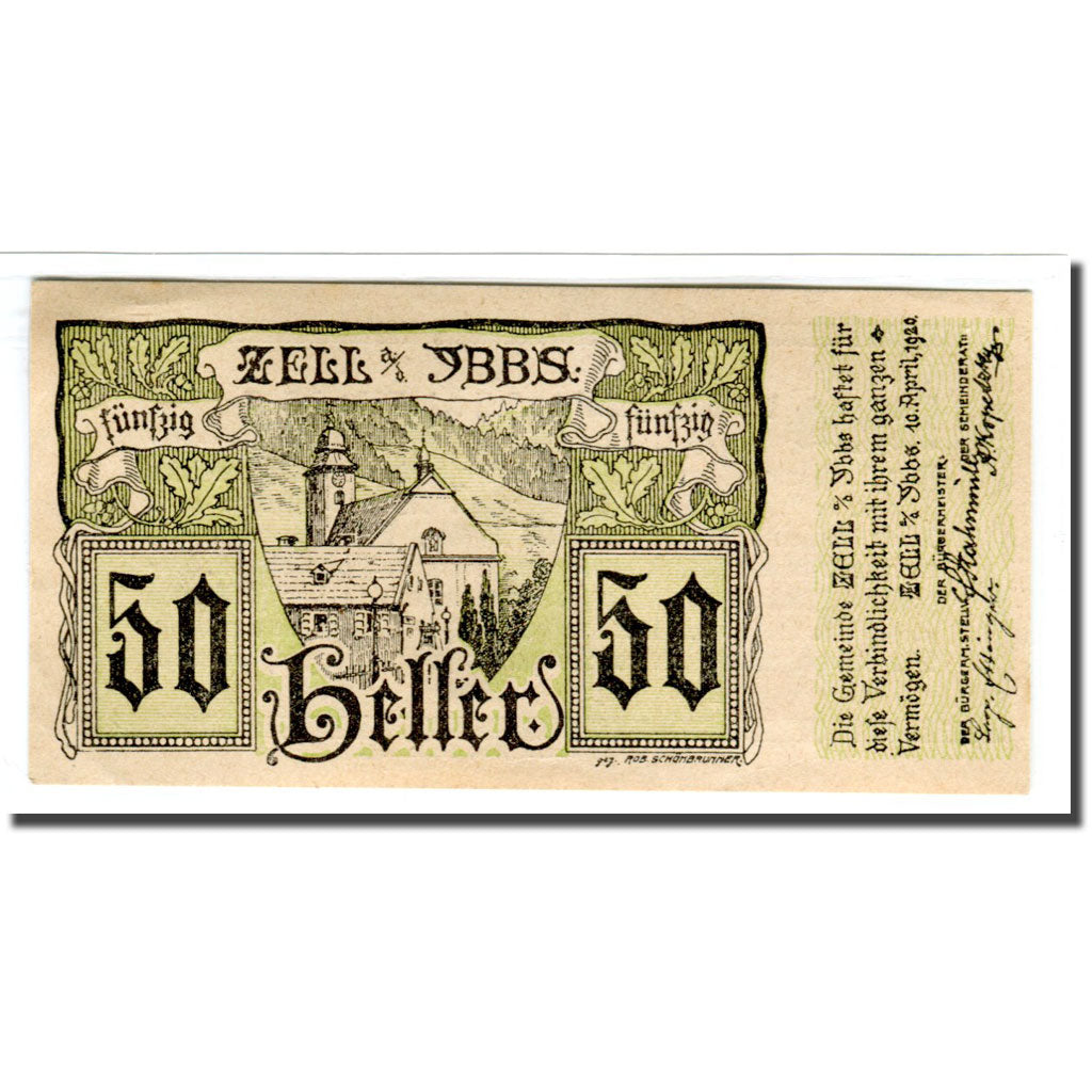 Billete, Austria, Zell a/d Ybbs, 50 Heller, Texte, 1920, 1920-04-10, SC