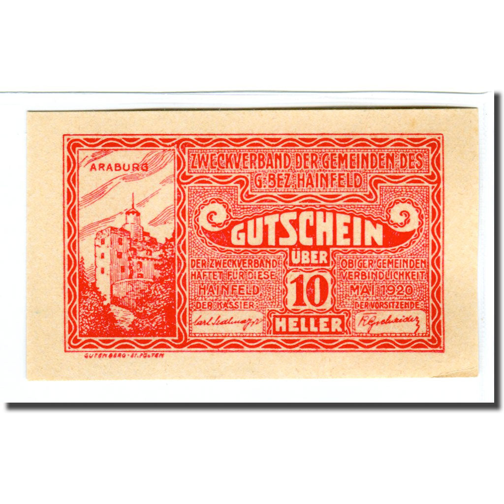 Banknot, Austria, Hainfeld, 10 Heller, Texte, 1920, Undated, UNC(63), Mehl:340a