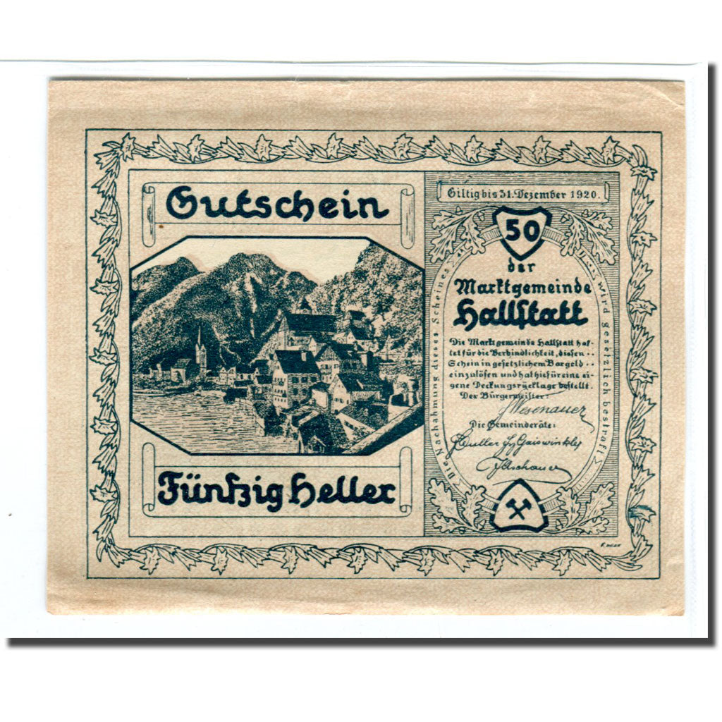 Billete, Austria, Hallstatt, 50 Heller, Blason, 1920, 1920-04-01, SC, Mehl:345